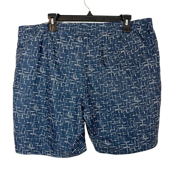 Onia Calder Board Shorts Swim Navy Blue & White Geometric Lined - Size 38 - Picture 2 of 9